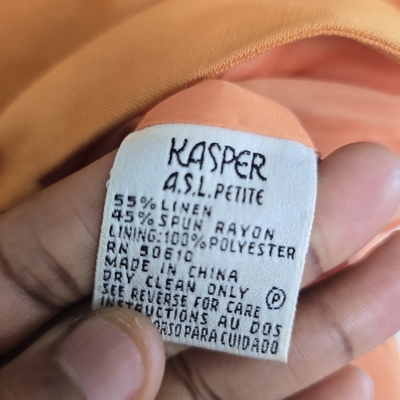 VTG Kasper ASL Linen Blend Jacket Women Sz 6P Orange Drum Rare Buttons Padded - Picture 8 of 11